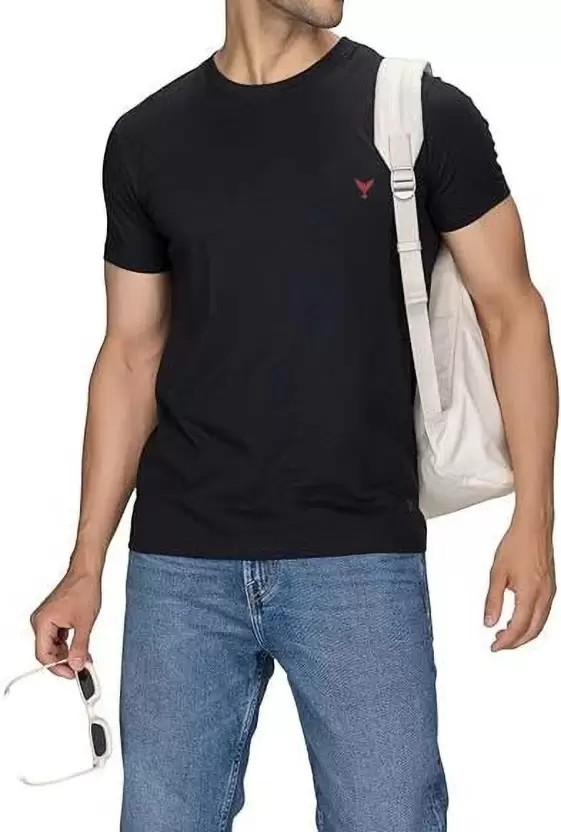 Waji Va Men Printed Round Neck Cotton Blend Black T-Shirt