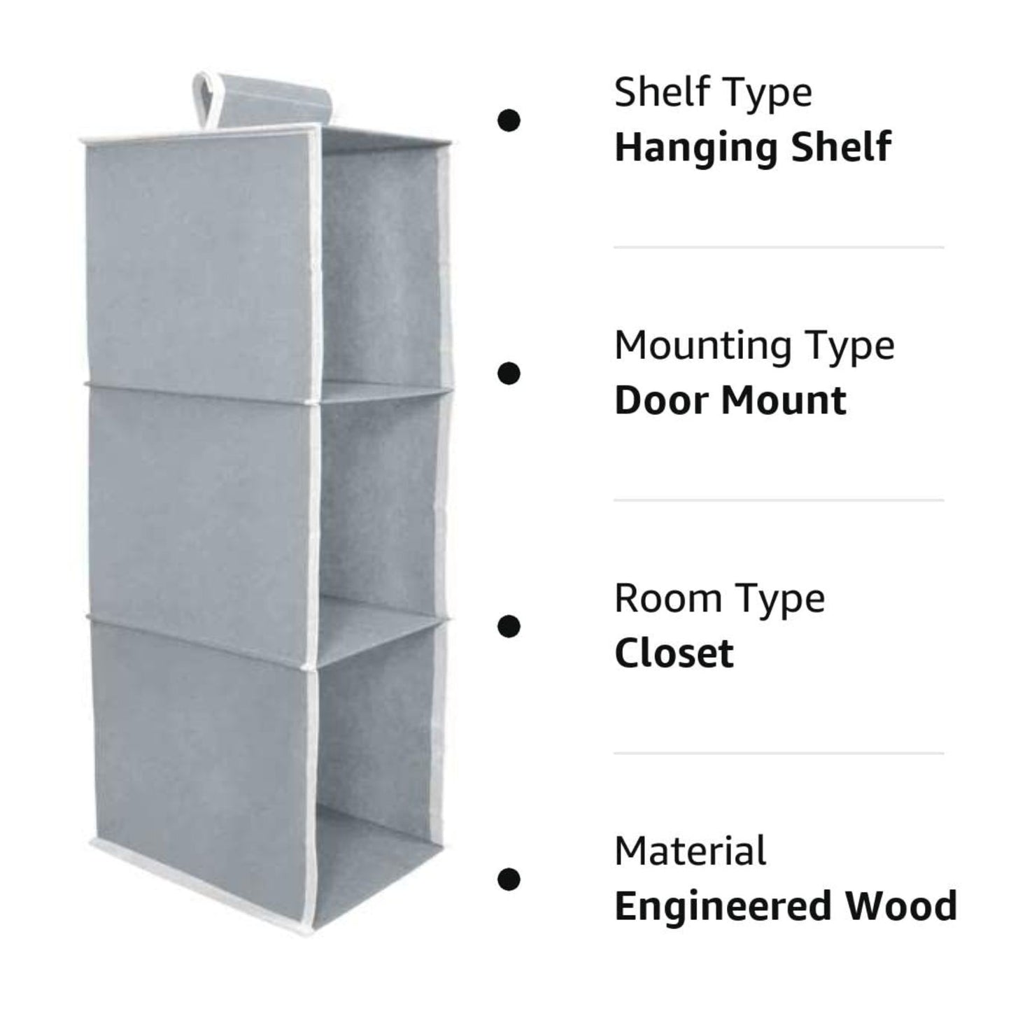 Non Woven Foldable Hanging 3 Shelves Wardrobe/Closet Cloth Organizer (Grey)-Pack of 1 Regular Organizer