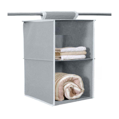 Non Woven Foldable Hanging 2 Shelves Wardrobe/Closet Cloth Organizer (Grey)-Pack of 1 Regular Organizer