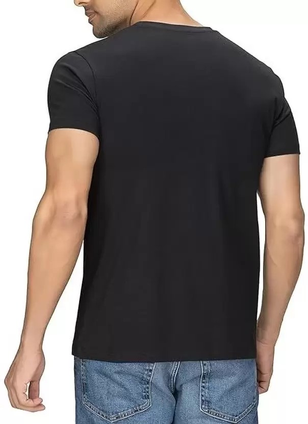 Waji Va Men Printed Round Neck Cotton Blend Black T-Shirt