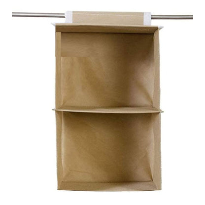 Non Woven Foldable Hanging 2 Shelves Wardrobe/Closet Cloth Organizer (Beige)-Pack of 1 Regular Organizer