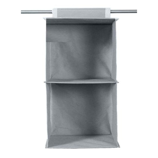 Non Woven Foldable Hanging 2 Shelves Wardrobe/Closet Cloth Organizer (Grey)-Pack of 1 Regular Organizer