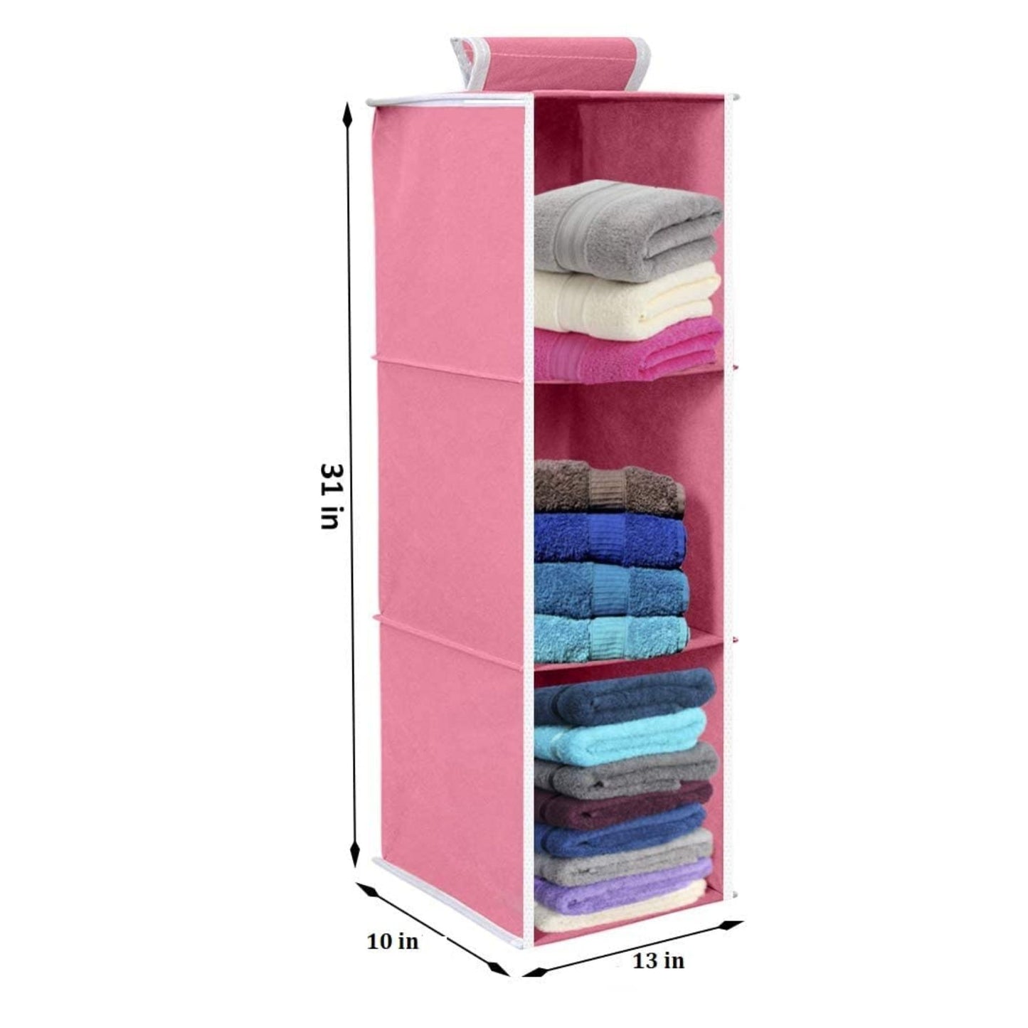 Non Woven Foldable Hanging 3 Shelves Wardrobe/Closet Cloth Organizer (Pink)-Pack of 1 Regular Organizer