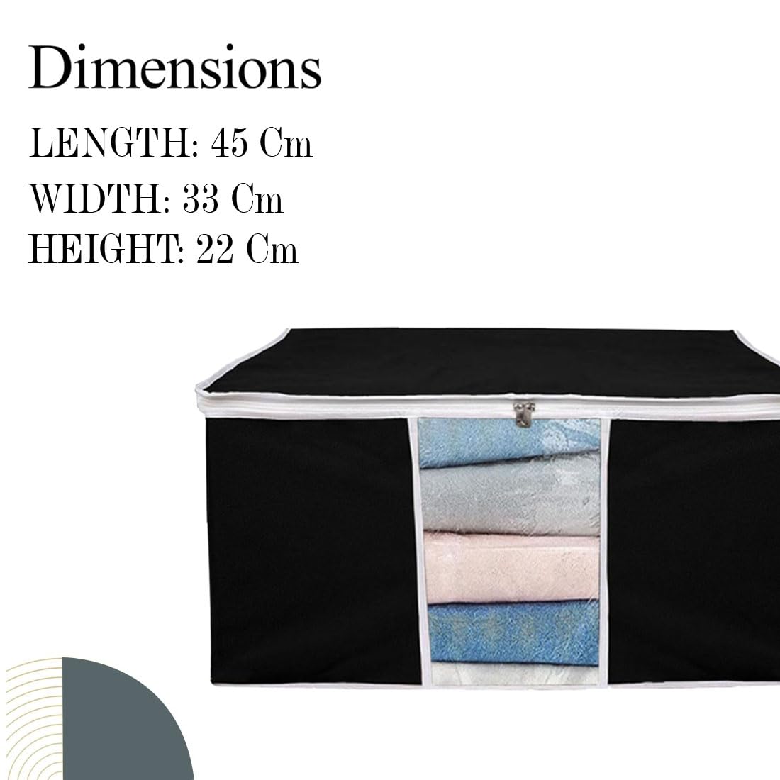 Non Woven 2 Pieces Underbed Storage Bag , Cloth Organiser, Blanket Cover with Transparent Window (Black) Pack Of 2 (Copy)