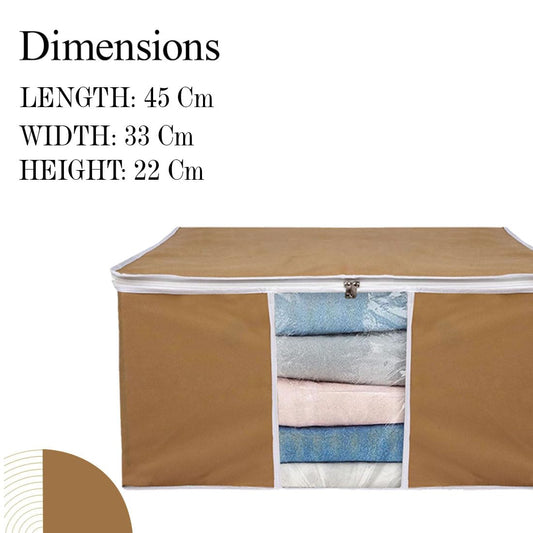 Non Woven 2 Pieces Underbed Storage Bag , Cloth Organiser, Blanket Cover with Transparent Window (Beige) Pack Of 2