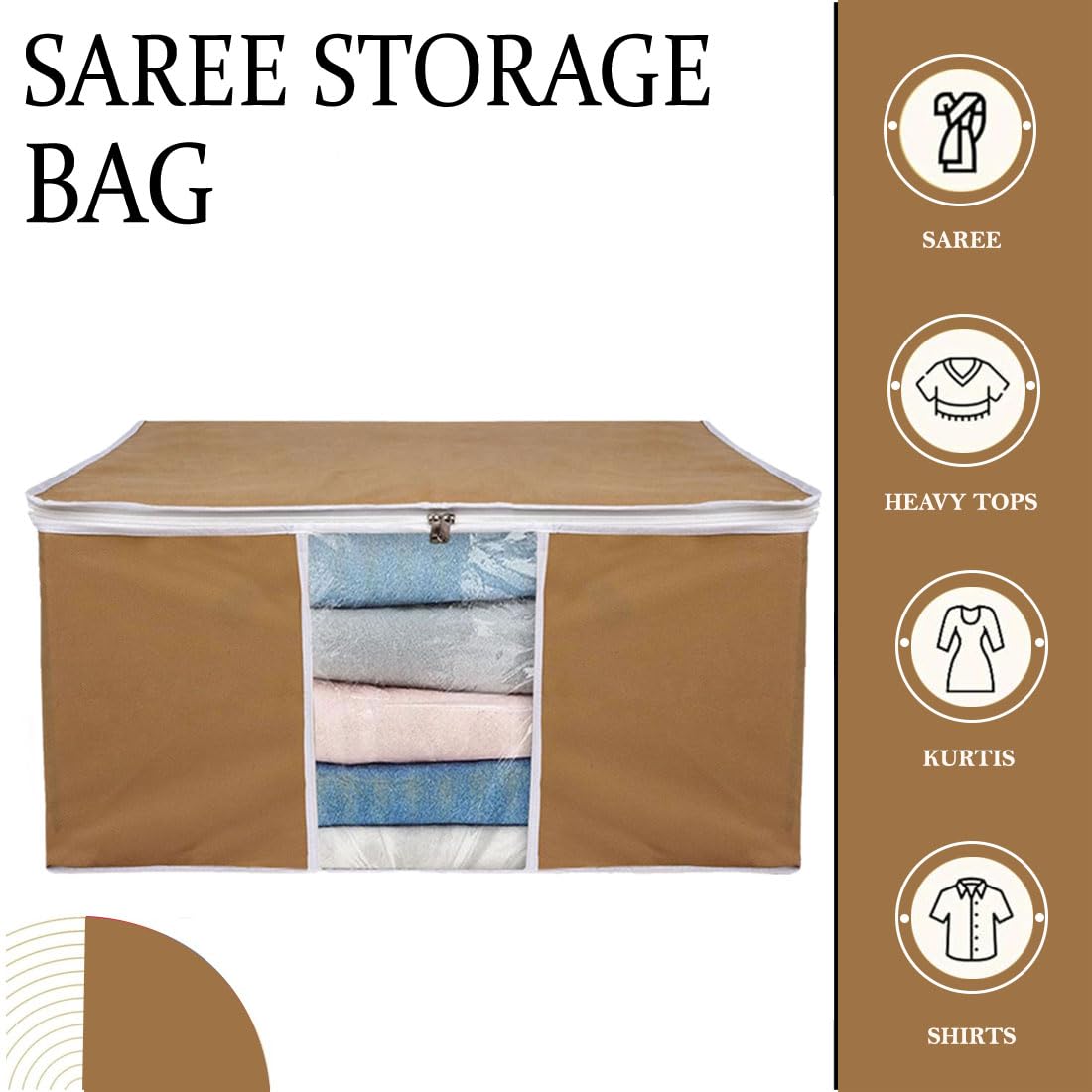 Non Woven 2 Pieces Underbed Storage Bag , Cloth Organiser, Blanket Cover with Transparent Window (Beige) Pack Of 2