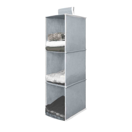 Non Woven Foldable Hanging 3 Shelves Wardrobe/Closet Cloth Organizer (Grey)-Pack of 1 Regular Organizer