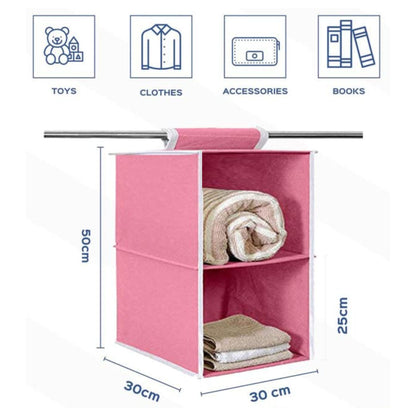 Non Woven Foldable Hanging 2 Shelves Wardrobe/Closet Cloth Organizer (Pink)-Pack of 1 Regular Organizer