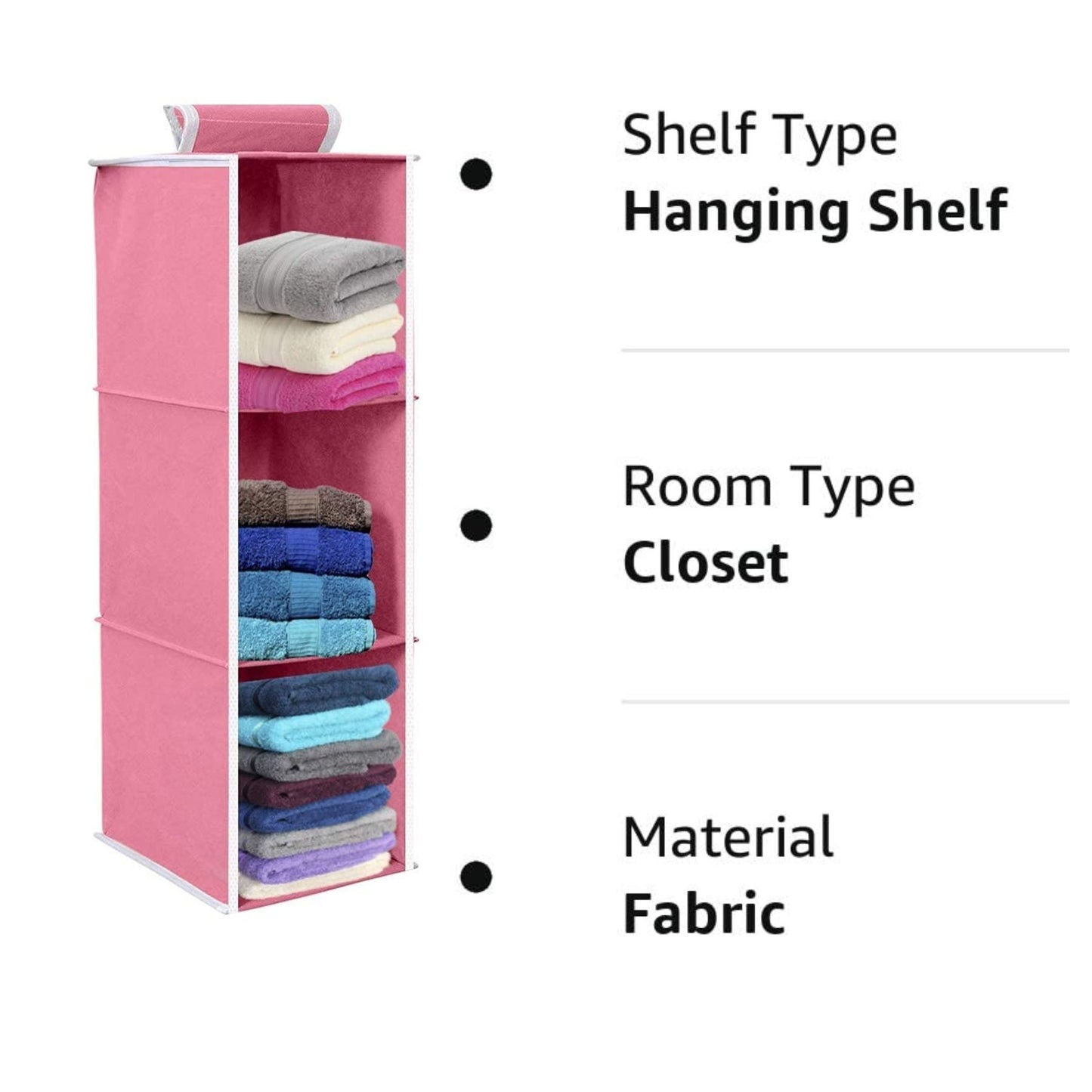 Non Woven Foldable Hanging 3 Shelves Wardrobe/Closet Cloth Organizer (Pink)-Pack of 1 Regular Organizer