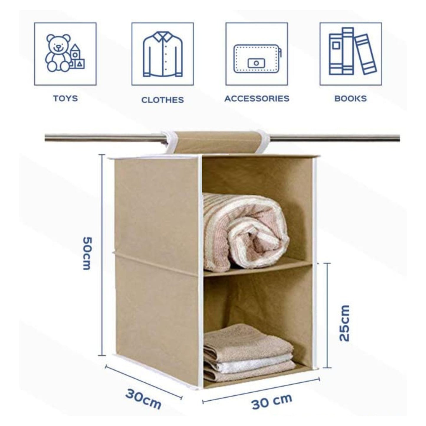 Non Woven Foldable Hanging 2 Shelves Wardrobe/Closet Cloth Organizer (Beige)-Pack of 1 Regular Organizer