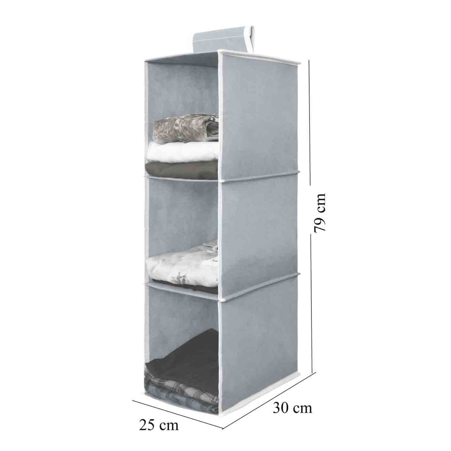 Non Woven Foldable Hanging 3 Shelves Wardrobe/Closet Cloth Organizer (Grey)-Pack of 1 Regular Organizer