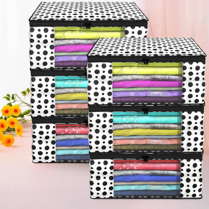 Non-Woven Printed Saree Cover/Cloth Storage/Organizer with Transparent Window pack of 06