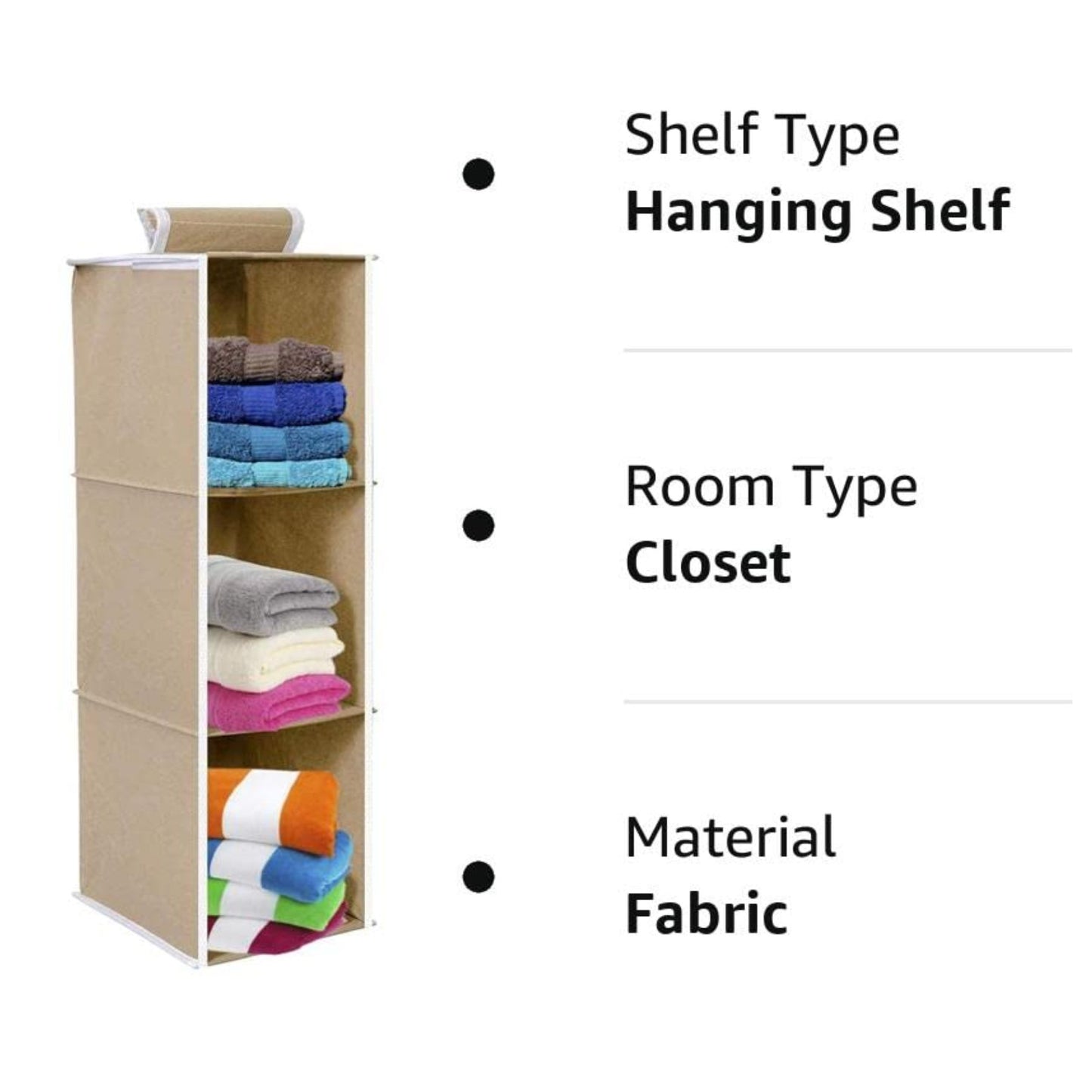 Non Woven Foldable Hanging 3 Shelves Wardrobe/Closet Cloth Organizer (Beige)-Pack of 1 Regular Organizer