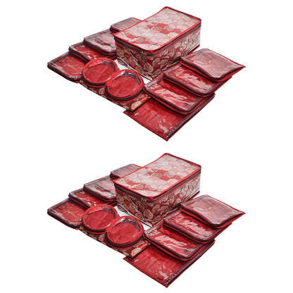 Women's Multipurpose Make up Pouches Travelling Organizer(Maroon) Jewellery Vanity Box Pack Of 11