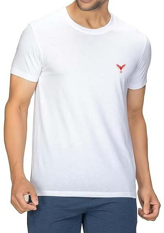 Waji Va Men Printed Round Neck Cotton Blend White T-Shirt