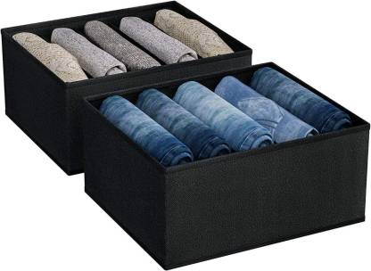 Wardrobe Clothes Organizer, 6 Grids Washable Portable Closet Organizer Storage Box Foldable Closet Drawer Organizer for Underwear, Socks, Scarves, Leggings, Skirts, T-shirts, Jeans (Black, 1 Grids 6)