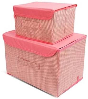 Foldable non-woven Storage Box/ Wardrobe Organizer Box/Bins with Lid Storage Box (Pink) 02  (Pink)