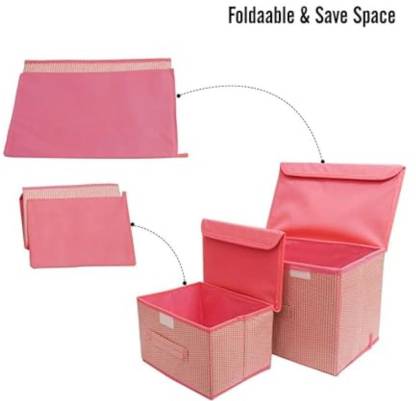 Foldable non-woven Storage Box/ Wardrobe Organizer Box/Bins with Lid Storage Box (Pink) 02  (Pink)