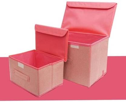 Foldable non-woven Storage Box/ Wardrobe Organizer Box/Bins with Lid Storage Box (Pink) 02  (Pink)